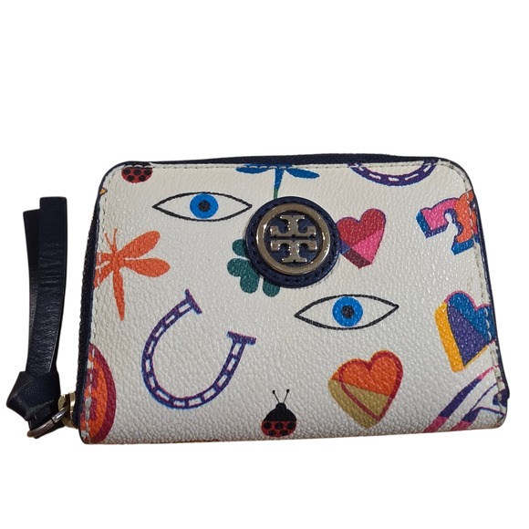 Tory Burch Handbags - Tory Burch Lucky Charms Card Pouch Wallet White Multi Color
